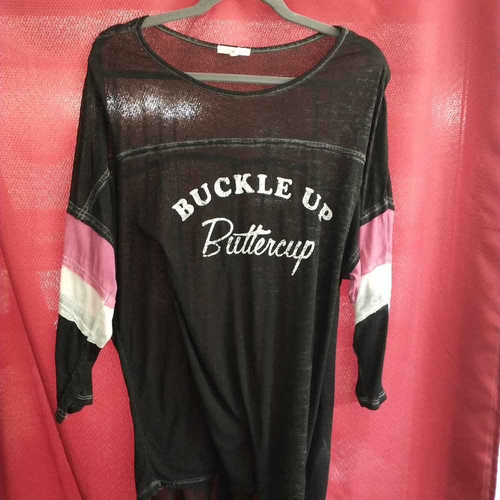 Buckle Up Buttercup- Sheer T-Shirt Maurices Size 0